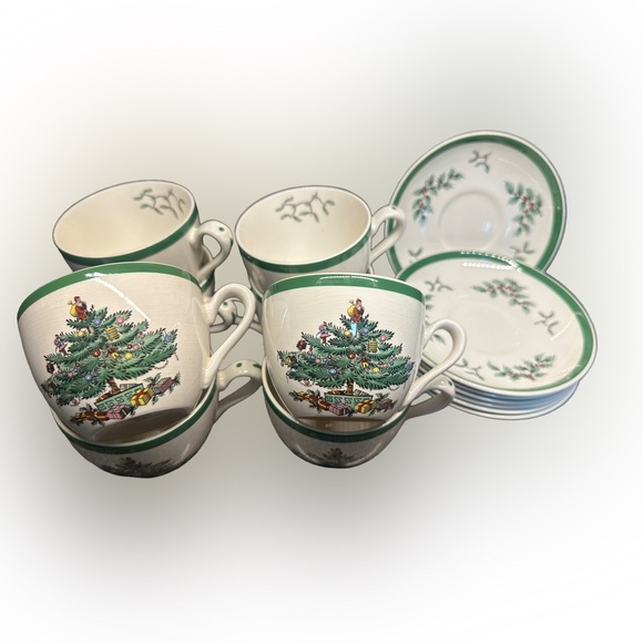 Rare Vintage Spode Christmas 15 Piece Cup & Saucer Set Numbered Made In England - Picture 1 of 7